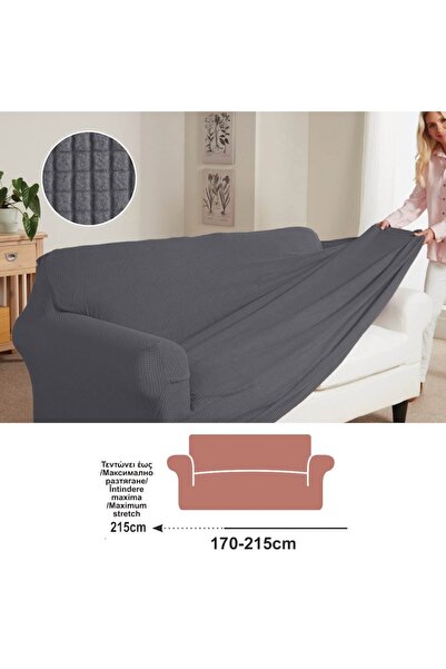 OEM Husă elastică pentru canapea, gri, potrivită pentru o canapea cu 3 locuri, dimensiune 170-215 cm