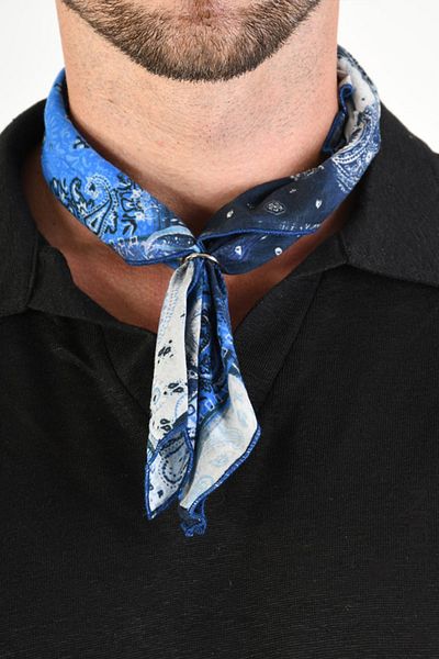 EXAGON PRINTED COTTON SCARF - XAGON - BLUE, ONE SIZE