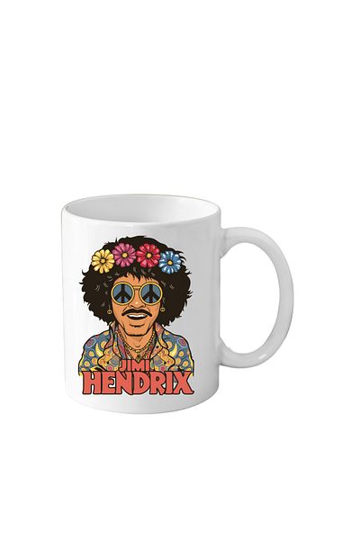 OEM Cana din ceramica haioasa, 330 ml, alba, pentru pasionatii de muzica, Jimi Hendrix
