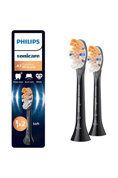 Philips Sonicare A3 Premium All in One HX9092/88 refills, 2-pack of standard brush heads, Black