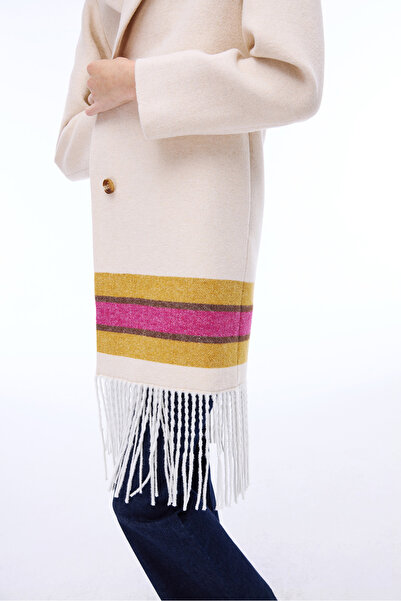 Perspective Pleasant Comfortable Fit Knee Length Jacket Collar Beige Color Women's Coat