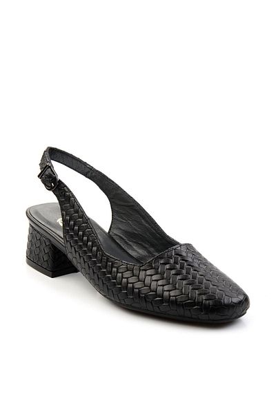 Bambi Black Leather Women's Classic Heeled Shoes K01531252216