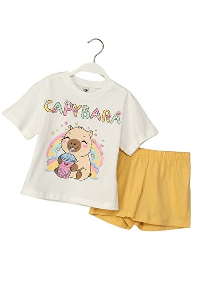 ww waka waka kids store Capybara Print Girls' T-Shirt and Shorts Set Summer Comfort and Adorableness