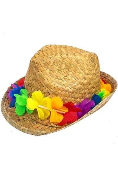 OEM Straw Hat with Included Floral Garland, Unisex Model, Universal Size