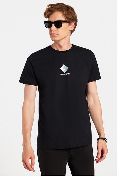 Tudors Ανδρικό T-shirt Slim Fit Slim Fit 100% βαμβακερό μαλακό μπλουζάκι με εμπριμέ μαύρο Crew