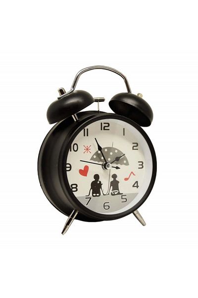 PUFO Couple Table Alarm Clock, Metal, 15 Cm, Black