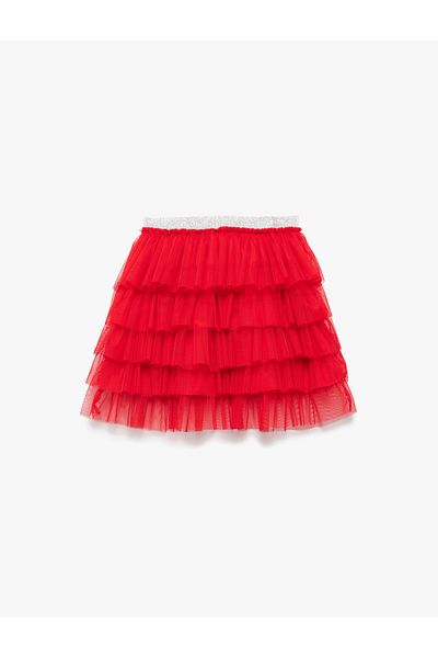 Koton Lined Shiny Elastic Mini Tutu Skirt with Layered Tulle Detail