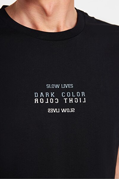 Tudors Ανδρικό T-shirt Slim Fit Slim Fit 100% βαμβακερό μαλακό μπλουζάκι με εμπριμέ μαύρο Crew