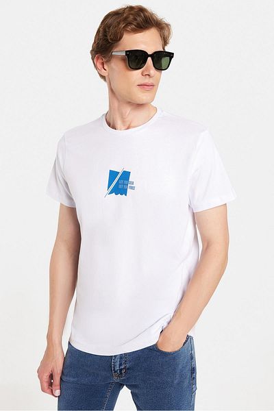 Tudors Ανδρικό T-shirt Slim Fit Slim Fit 100% βαμβακερό τυπωμένο λευκό μπλουζάκι με λαιμόκοψη