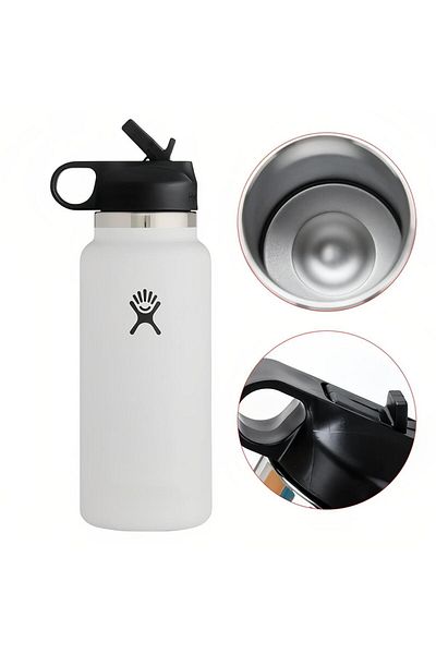 fulina Sport Flask,Vacuum Insulated Stainless Steel Water Bottle,Wide Mouth with Straw Lid,960ml