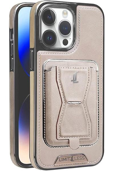 Limitless Leather Case for iPhone 14 Pro with Detachable Card Holder and Stand, Back Protector Slim
