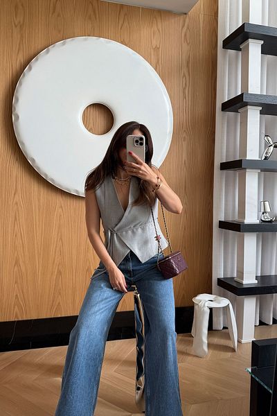 Özge Özgenç Ö.Ö Double Breasted Tie Fabric Vest
