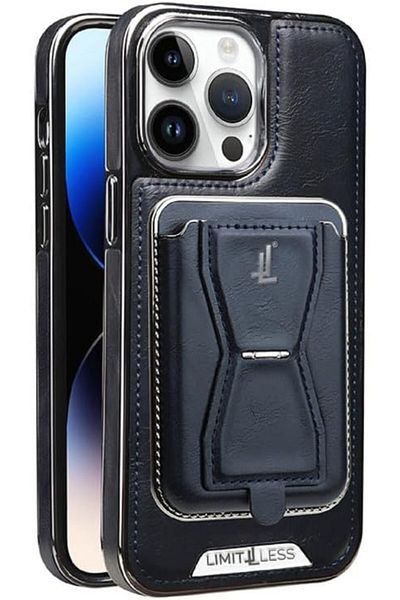Limitless Leather Case for iPhone 14 Pro with Detachable Card Holder and Stand, Back Protector Slim