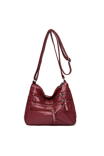 Buldug Червена - Мека PU кожа, голяма дамска чанта за рамо и през рамо
