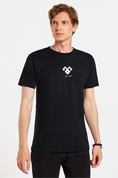 Tudors Ανδρικό T-shirt Slim Fit Slim Fit 100% βαμβακερό μαλακό μπλουζάκι με εμπριμέ μαύρο Crew