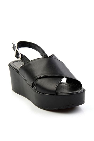 Bambi Black Leather Women's Sandals K05040030503