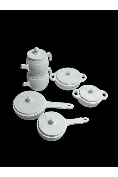 Özka Hobi Ahşap Ozka Hobby White Painted Pot and Pan Set