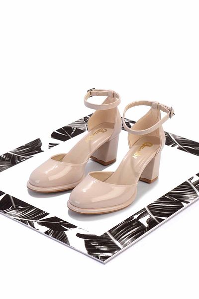 Bambi Pantofi clasici cu toc de damă din piele lacuită bej K 01484188108