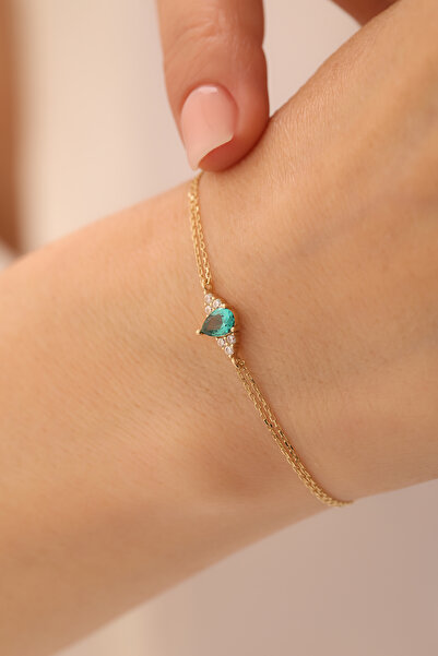 YAVUZ KUYUMCULUK 14 Ayar Altın Üçgen Zümrüt Taşlı Bileklik