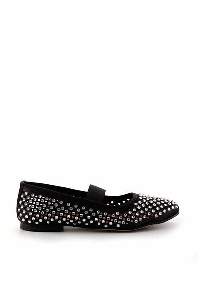 Bambi Black Stoned Satin Women's Ballerinas K01503742638