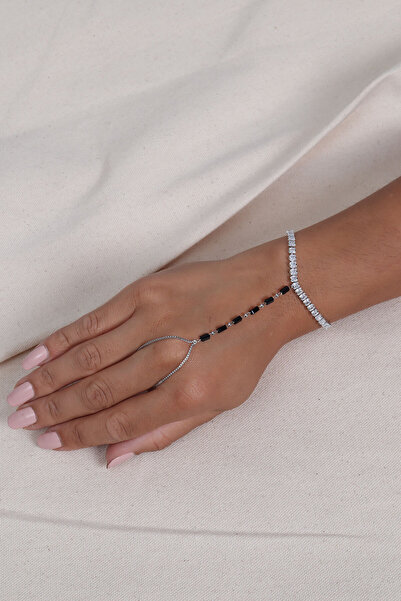 Süspüs Accessories Zircon Taşlı Siyah Taş Detaylı Gümüş Renk Şahmeran