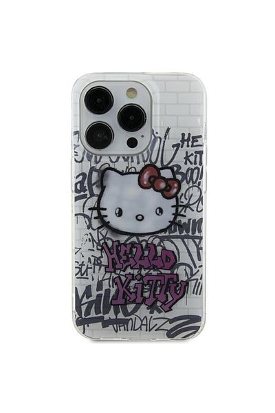 Hello Kitty Case for iPhone 15 - Hello Kitty Hardcase IML Kitty On Bricks Graffiti (HKHCP15SHDGPHT) - White