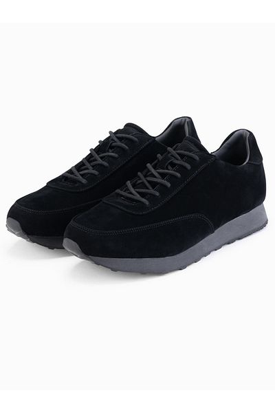 OMBRE Herren Sportschuhe Sneakers aus Leder mit Wildleder-Finish - schwarz V1 OM-FOCS-0161 43