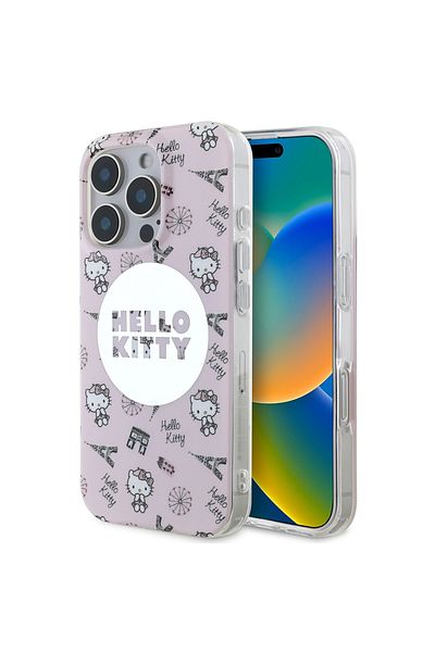 Hello Kitty Case for iPhone 16 Pro Max - Hello Kitty Hardcase IML All Over Paris MagSafe (HKHMP16XHAOPP) - Pink