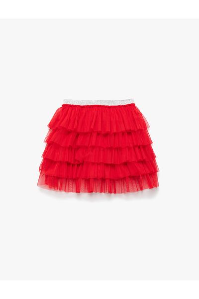 Koton Lined Shiny Elastic Mini Tutu Skirt with Layered Tulle Detail