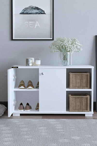 Remaks Süper Basic Ayakkabılık 2 Kapaklı Açık Raflı Portatif Dolap Çok Amaçlı Raf Beyaz