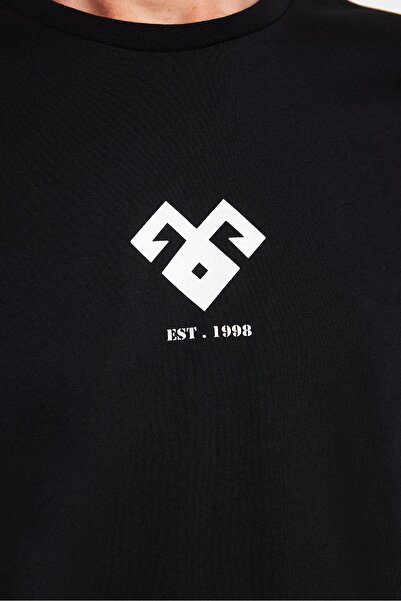 Tudors Ανδρικό T-shirt Slim Fit Slim Fit 100% βαμβακερό μαλακό μπλουζάκι με εμπριμέ μαύρο Crew