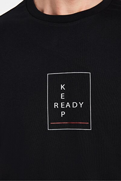 Tudors Ανδρικό T-shirt Slim Fit Slim Fit 100% βαμβακερό μαλακό μπλουζάκι με εμπριμέ μαύρο Crew