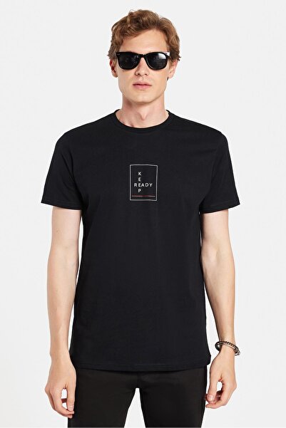 Tudors Ανδρικό T-shirt Slim Fit Slim Fit 100% βαμβακερό μαλακό μπλουζάκι με εμπριμέ μαύρο Crew