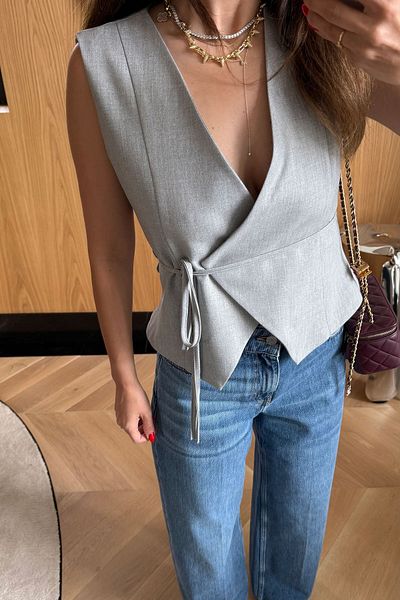 Özge Özgenç Ö.Ö Double Breasted Tie Fabric Vest