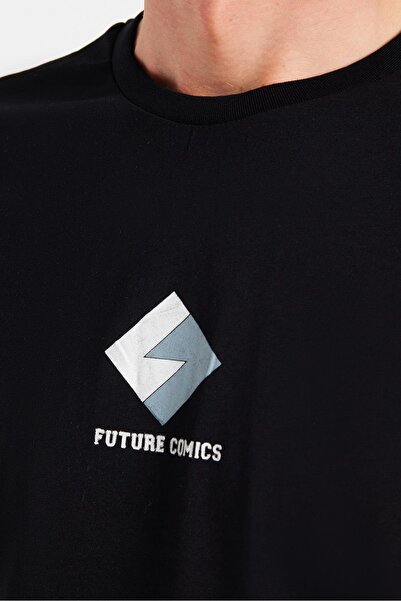 Tudors Ανδρικό T-shirt Slim Fit Slim Fit 100% βαμβακερό μαλακό μπλουζάκι με εμπριμέ μαύρο Crew