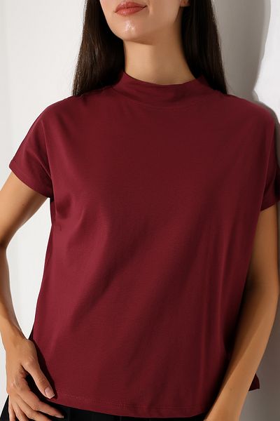 Endies Stand Collar Cotton T-Shirt 19588 Bordo