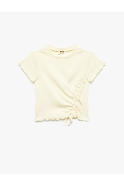 Koton Cotton Drawstring Detailed Crew Neck Short Sleeve Crop T-Shirt