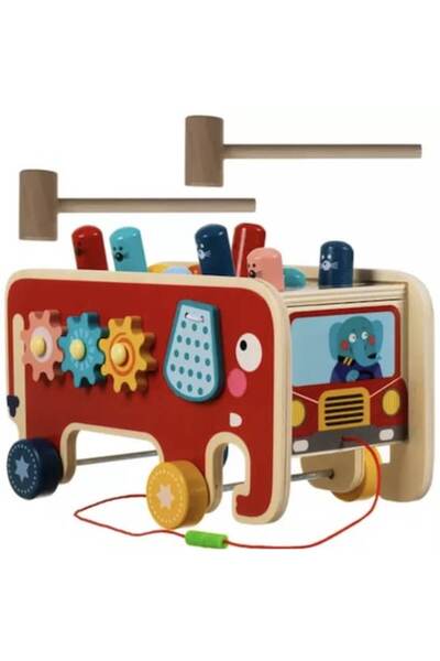 OEM Jucărie educativă pentru copii, formă de elefant cu ciocan, din lemn