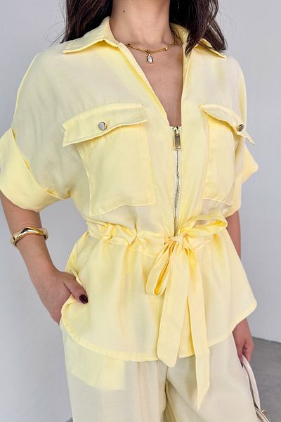 My Blog Yellow Front Zippered Belted Suit - 7222