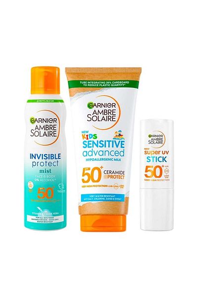 Garnier Ambre Solaire, Spray Spf 50 200ml, Children's Milk Spf 50 200ml, Sunscreen Stick Spf 50 30g
