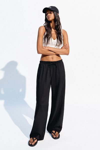 Bershka Linen blend trousers with an elasticated waistband