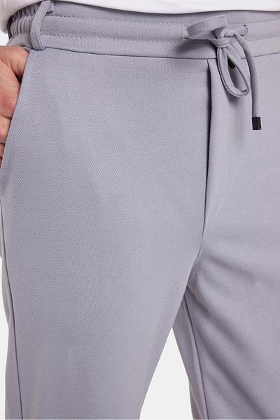 Tudors Men's Slim Fit Cotton Tie Waist Side Pockets Jogger Gray Trousers