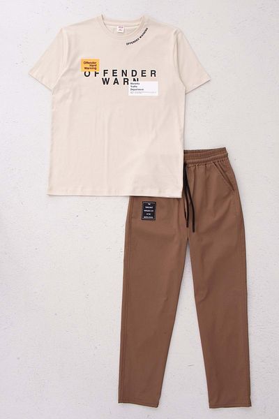 ww waka waka kids store Boy's Suit with Printed Front Long Parachute Trousers - Beige - 11-12 Years