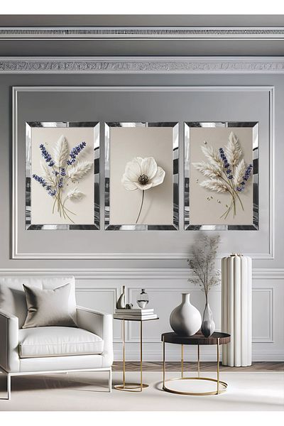 YOKTAYOK Lavender Cotton Painting with Plexiglass Frame 3 Pieces
