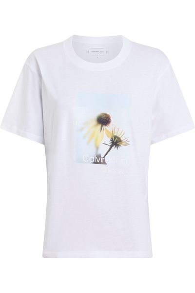 Calvin Klein Women Brilliant White Flower Graphic Relaxed Fit T-Shirt