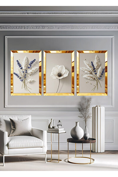 YOKTAYOK Pleksi Çerçeveli Lavanta Pamuk Tablo 3lü