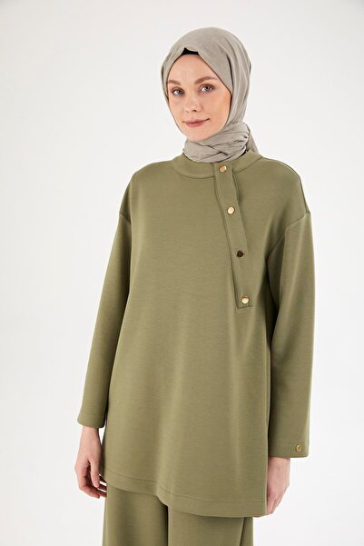 Armine Trend Collar Button Detailed Trousers Double Suit-Khaki 25Yt615