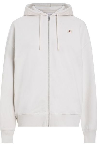 Calvin Klein Women Chalk Woven Label Zip-Through Hoodie