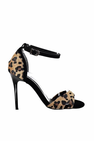 Fox Shoes B922113802 Black/Leopard Suede Thin Heeled Women's Shoes