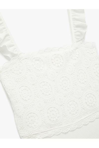 Koton Wrapped Fabric Lace Boredeli Ruffle Detailed Lined Square Neck Strap Jumpsuit